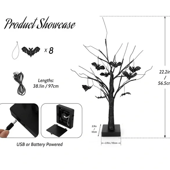 Halloween Black Spooky Artificial Tree with 24 Purple LED Lights and 6 Bats 🦇🎃👻 - Picture 2 of 4